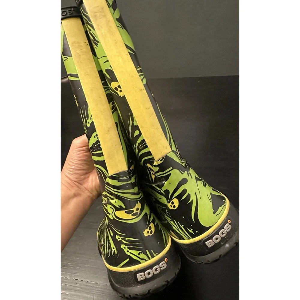 Bogs Rain Boots Youth Unisex 3 Neo Classic Spooky Yellow Green Waterproof Rubber